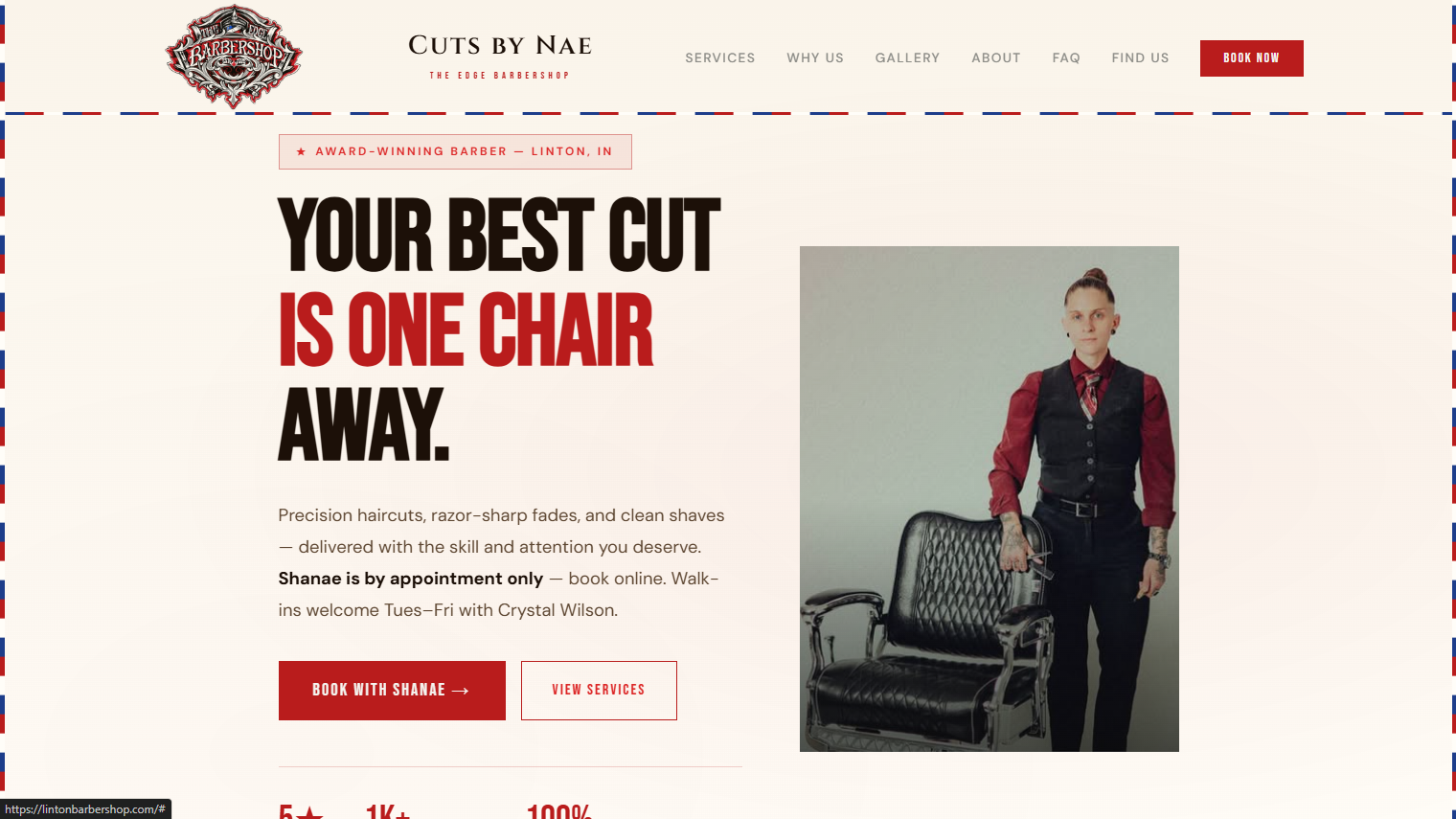 Updated Edge Barbershop homepage built by ContentExperts.ai