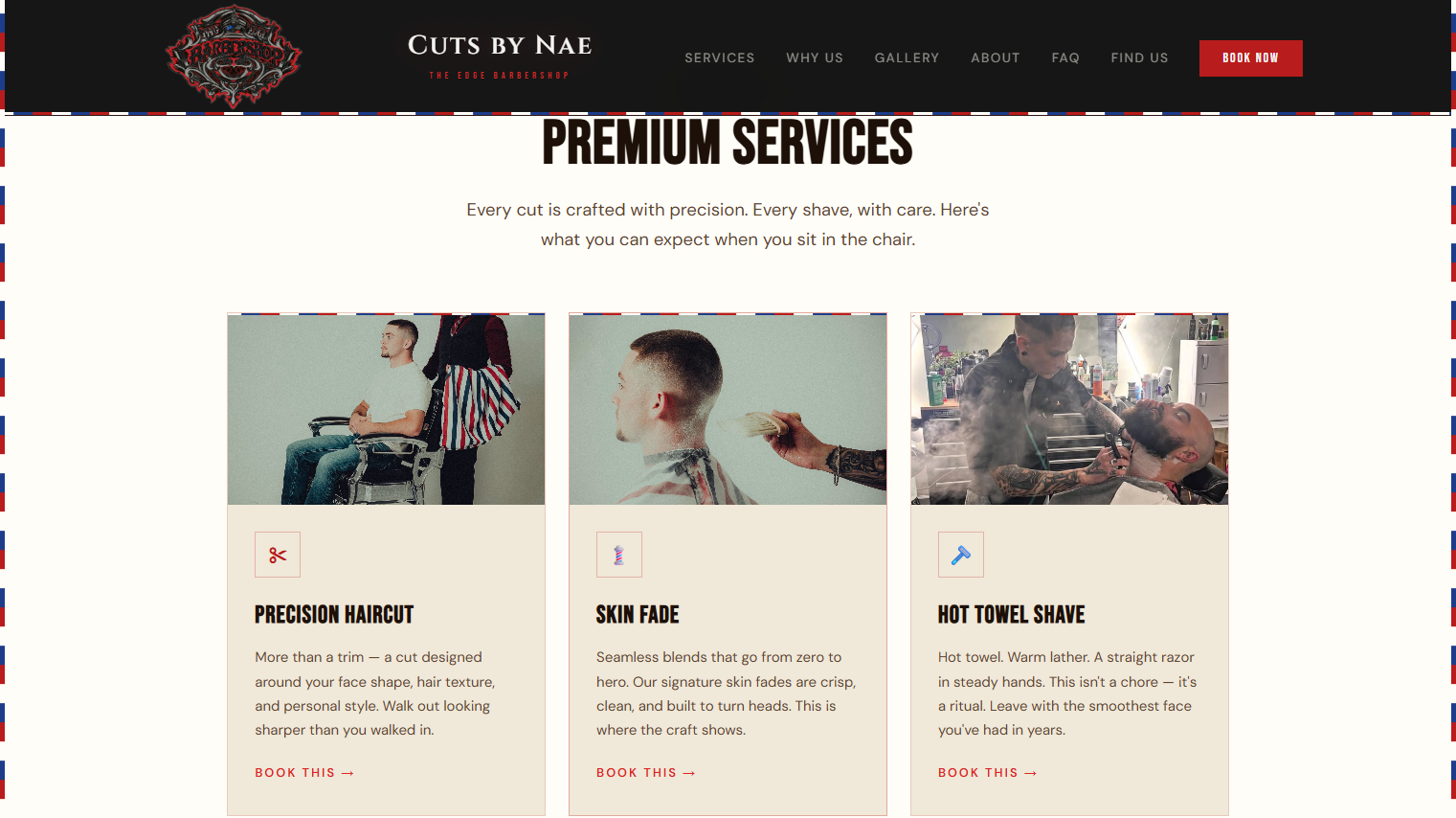 Updated Edge Barbershop premium services page built by ContentExperts.ai