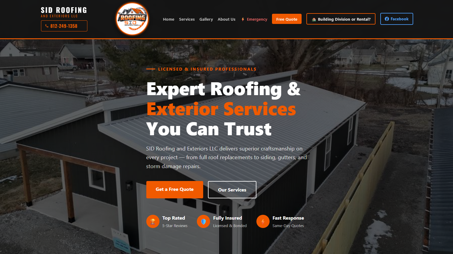SID Roofing and Exteriors homepage built by ContentExperts.ai