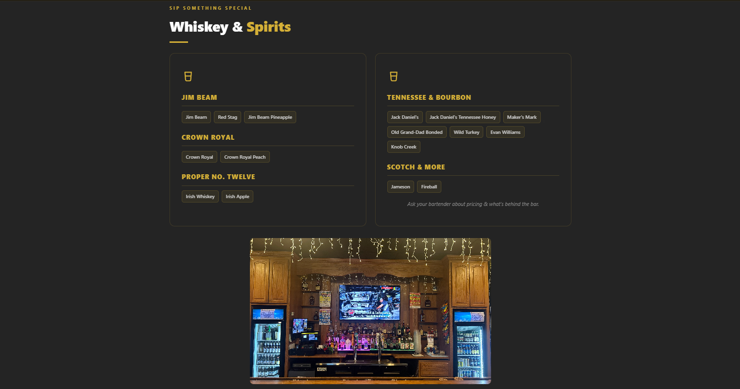 The Vault Bar & Grill drinks page designed and hosted by Content Experts
